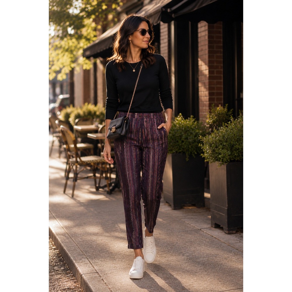 Marine Layer Allison Metallic Stripe Ankle Pants Pull On Travel XS